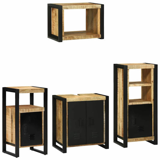 Badezimmermöbel Set mit Regal 4 pcs Braun Massives Mango-Holz