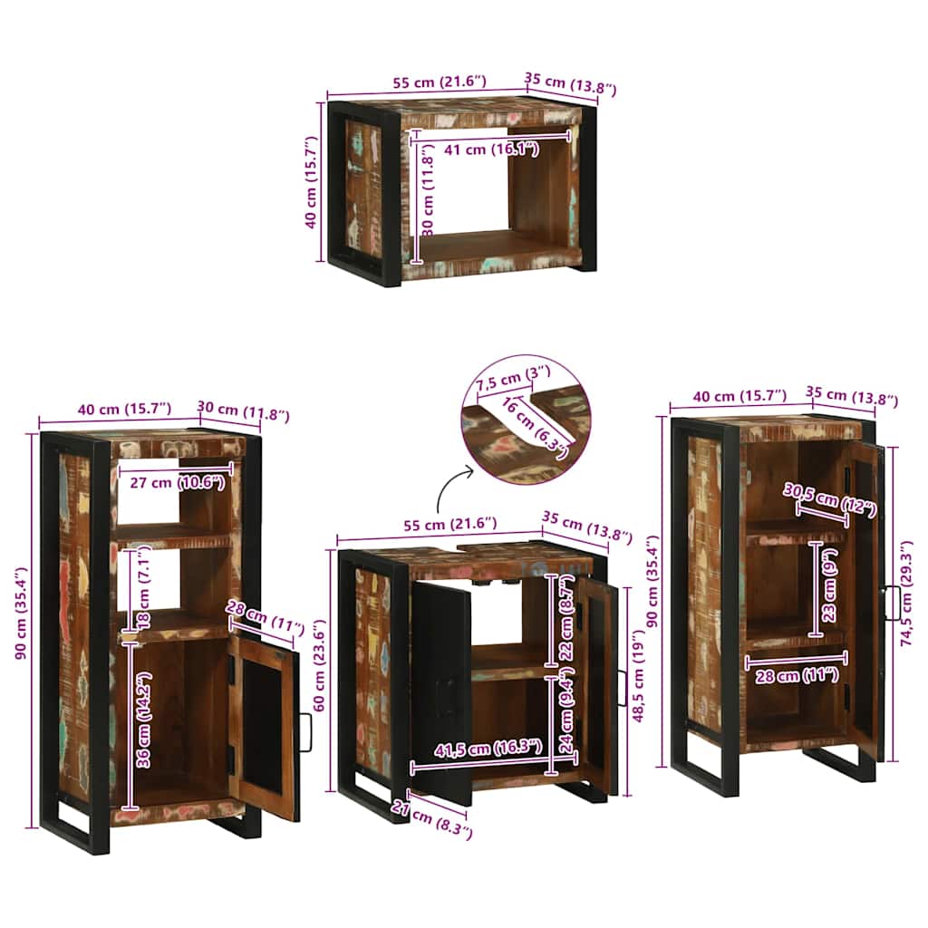 Badezimmermöbel-Set 4 stk. Mehrfarbig 55 x 35 x 60 cm