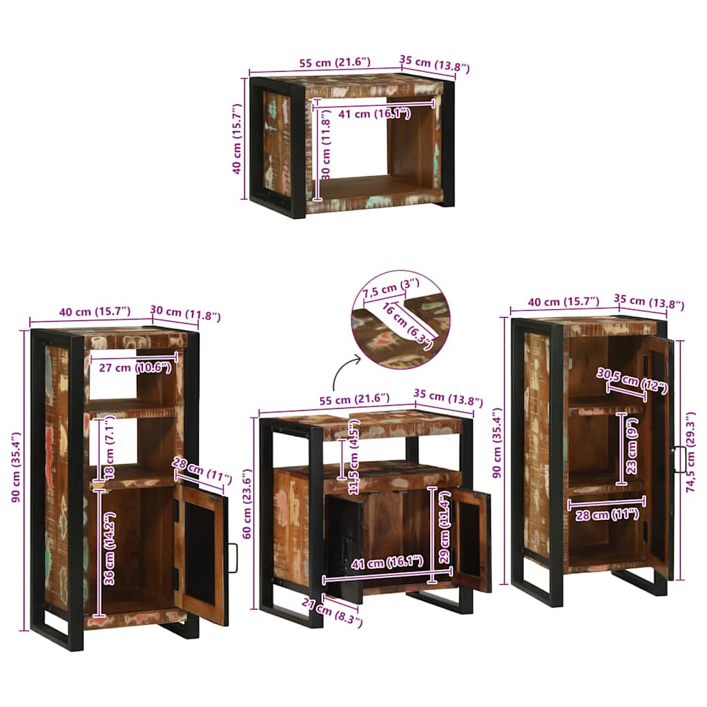 Badezimmermöbel-Set 4 stk. Mehrfarbig 55 x 35 x 60 cm