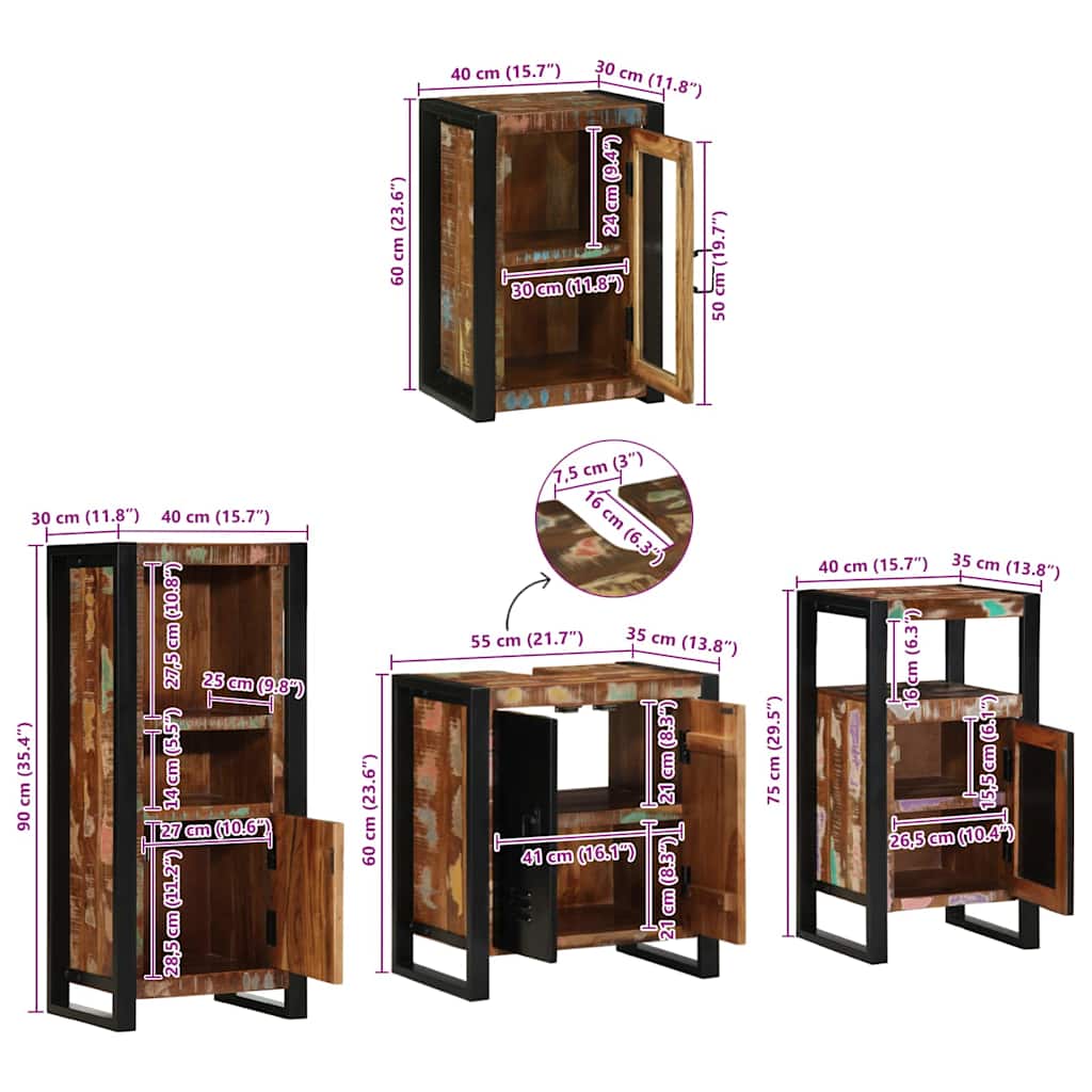 Badezimmermöbel-Set 4 stk. Mehrfarbig 55 x 35 x 60 cm