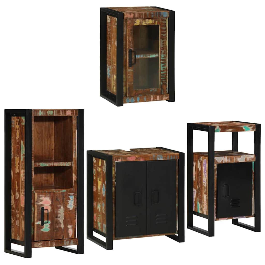 Badezimmermöbel-Set mit Regal 4 pcs Mehrfarbig Massives Altholz