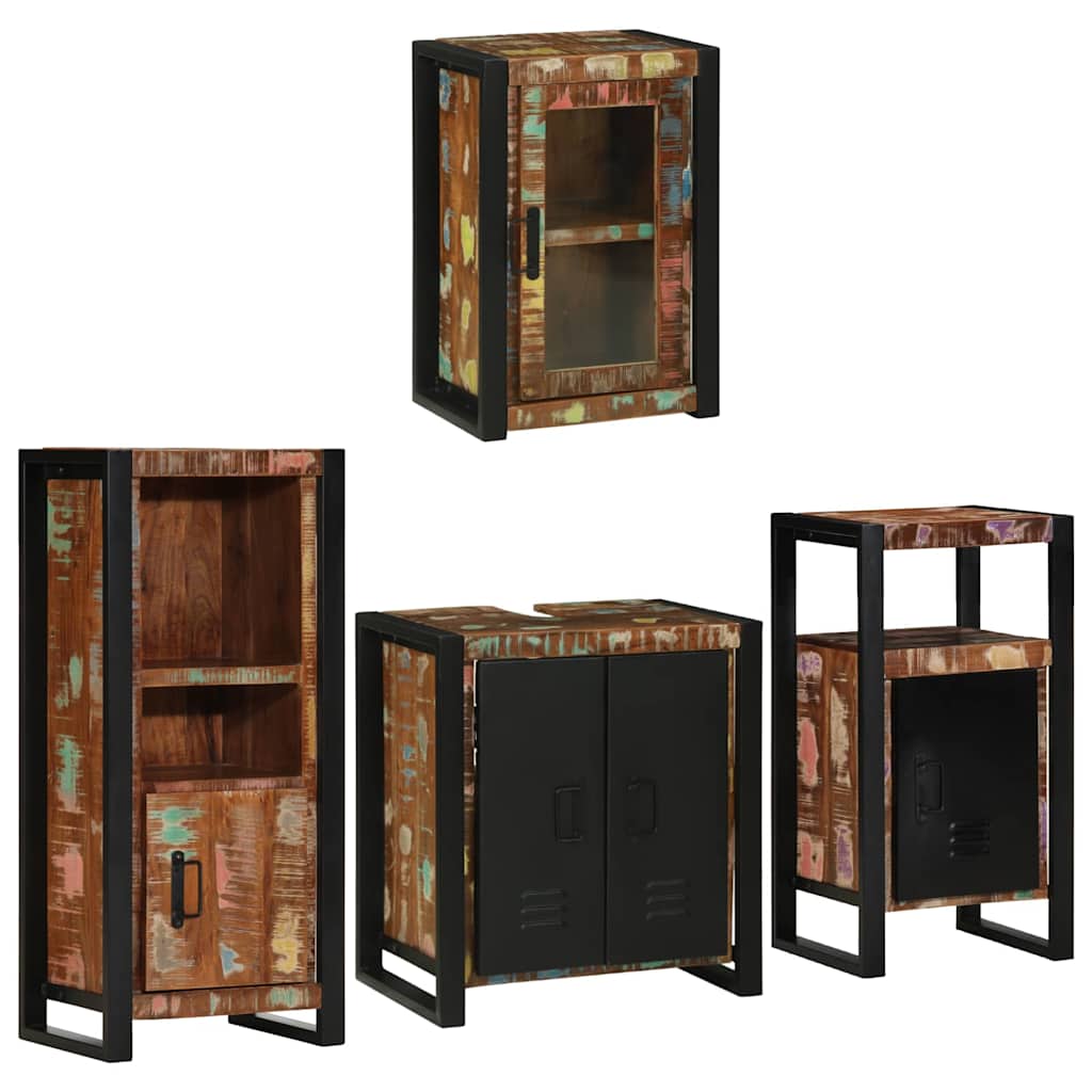 Badezimmermöbel-Set mit Regal 4 pcs Mehrfarbig Massives Altholz