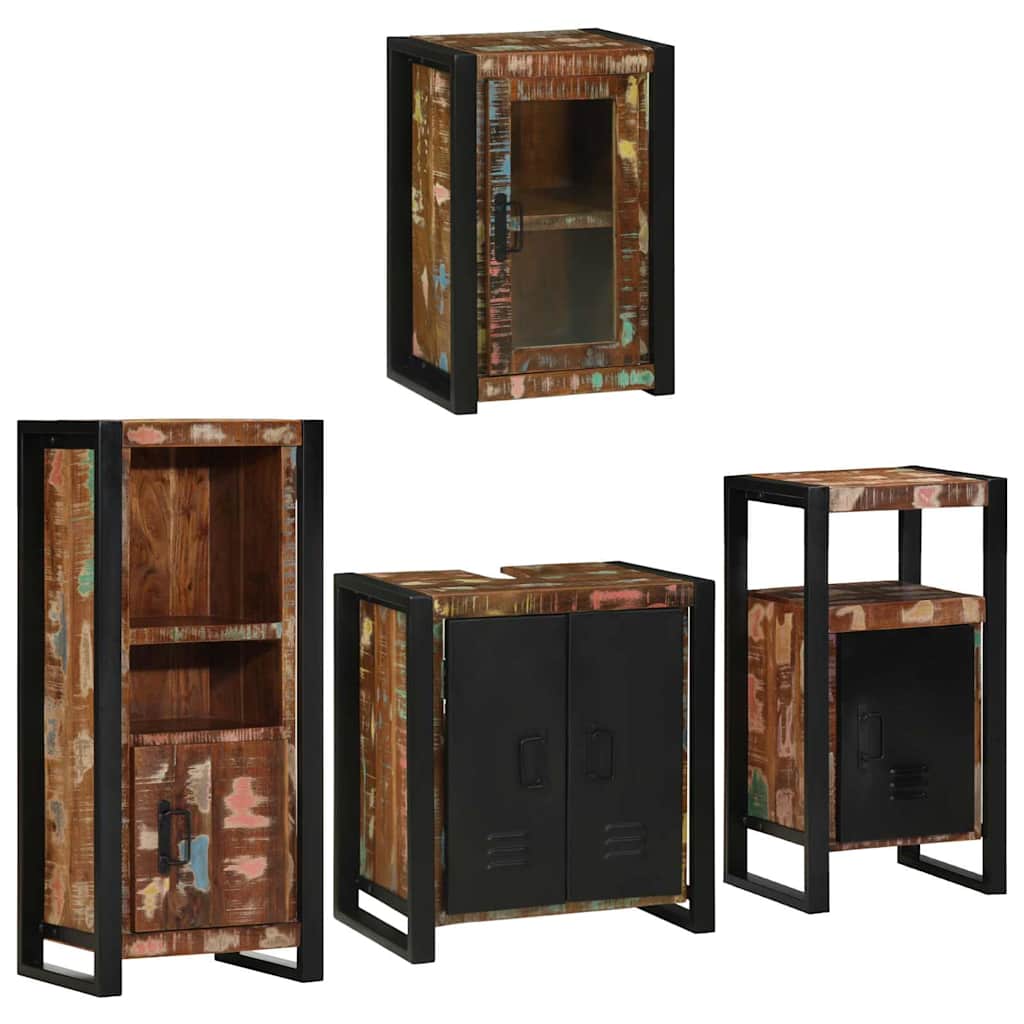 Badezimmermöbel-Set mit Regal 4 pcs Mehrfarbig Massives Altholz