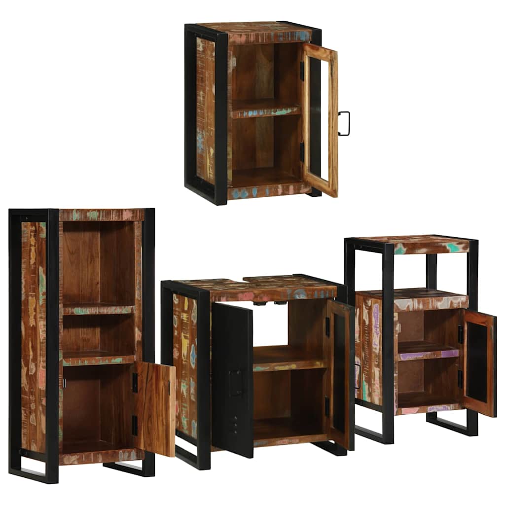 Badezimmermöbel-Set mit Regal 4 pcs Mehrfarbig Massives Altholz