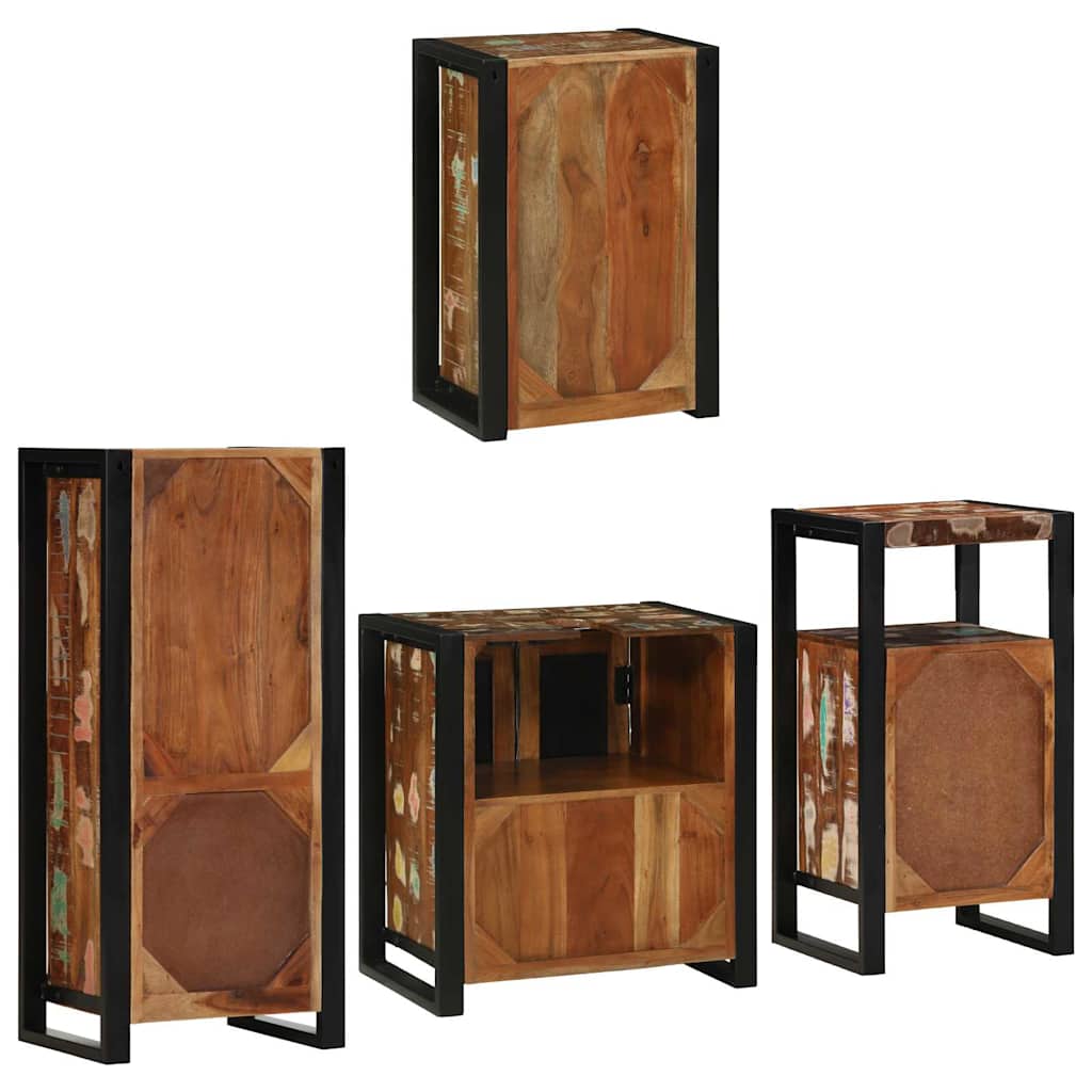 Badezimmermöbel-Set mit Regal 4 pcs Mehrfarbig Massives Altholz