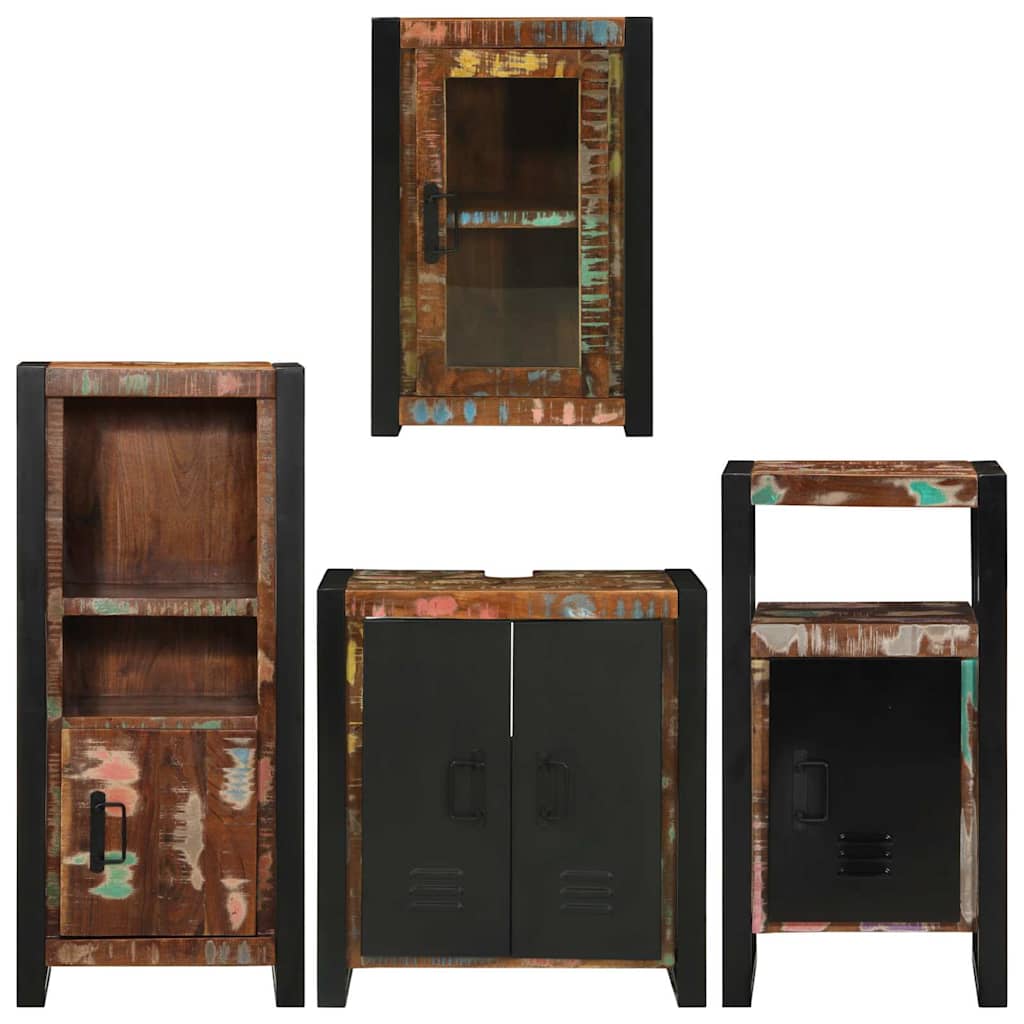 Badezimmermöbel-Set mit Regal 4 pcs Mehrfarbig Massives Altholz