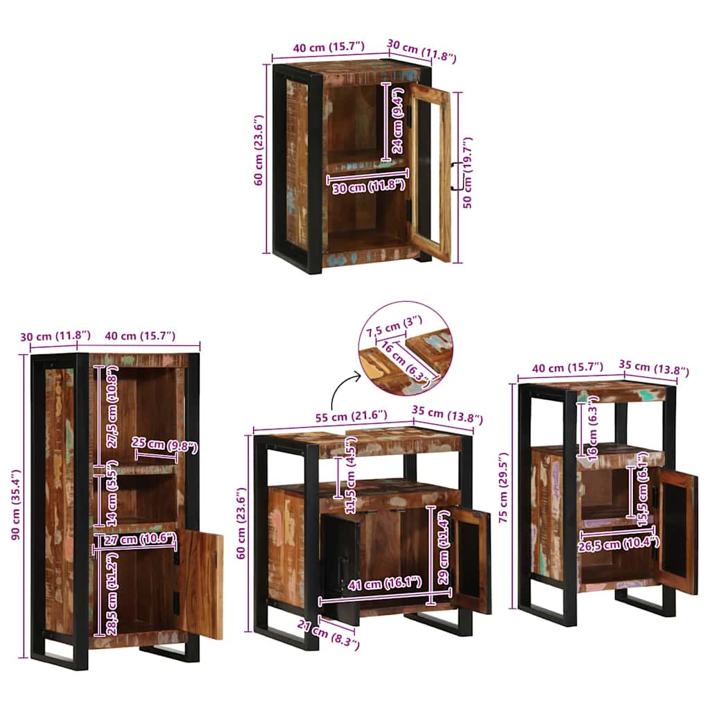 Badezimmermöbel-Set 4 stk. Mehrfarbig 55 x 35 x 60 cm