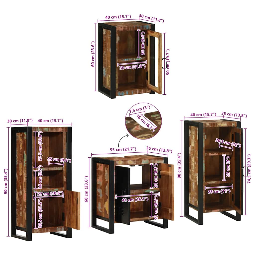 Badezimmermöbel-Set 4 stk. Mehrfarbig 55 x 35 x 60 cm
