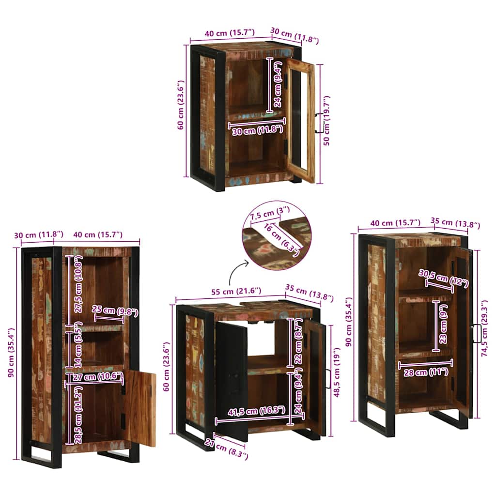 Badezimmermöbel-Set 4 stk. Mehrfarbig 55 x 35 x 60 cm