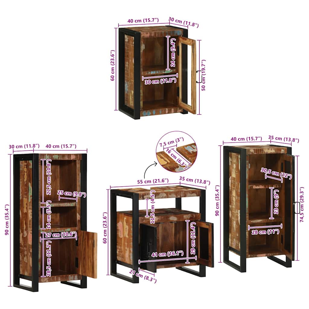 Badezimmermöbel-Set 4 stk. Mehrfarbig 55 x 35 x 60 cm