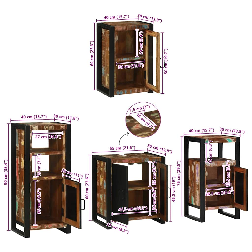 Badezimmermöbel-Set 4 stk. Mehrfarbig 55 x 35 x 60 cm