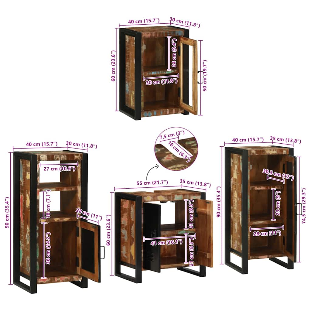 Badezimmermöbel-Set 4 stk. Mehrfarbig 55 x 35 x 60 cm