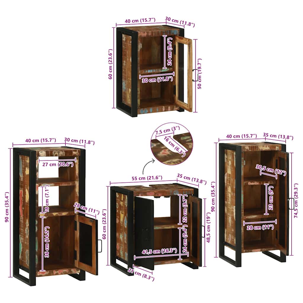 Badezimmermöbel-Set 4 stk. Mehrfarbig 55 x 35 x 60 cm