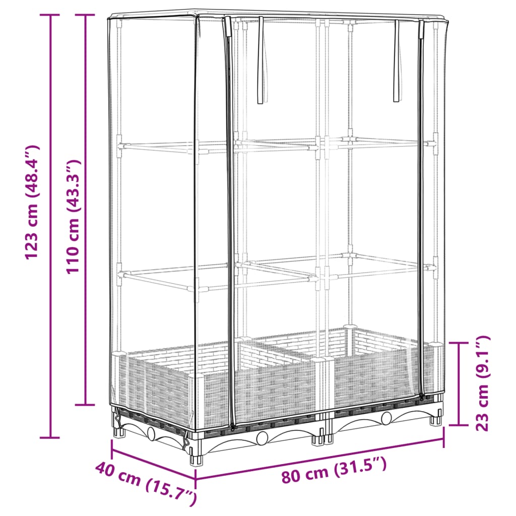 Hochbeet mit Gewächshaus-Aufsatz Rattan-Optik 80x40x123 cm