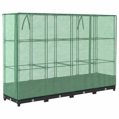 Hochbeet mit Gewächshausabdeckung Rattanoptik 160x40x123 cm