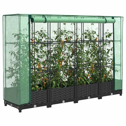 Hochbeet mit Gewächshausabdeckung Rattanoptik 160x40x123 cm