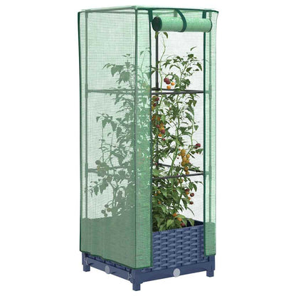 Hochbeet mit Gewächshaus-Aufsatz Rattan-Optik 40x40x123 cm