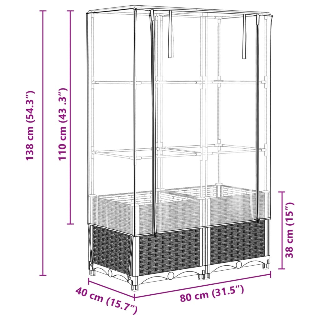 Hochbeet mit Gewächshaus-Aufsatz Rattan-Optik 80x40x138 cm