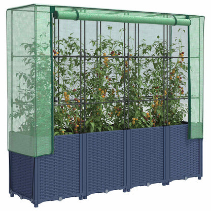Hochbeet mit Gewächshausabdeckung Rattanoptik 160x40x153 cm