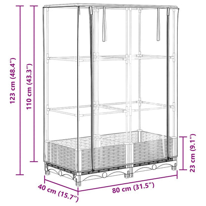 Hochbeet mit Gewächshaus-Aufsatz Rattan-Optik 80x40x123 cm