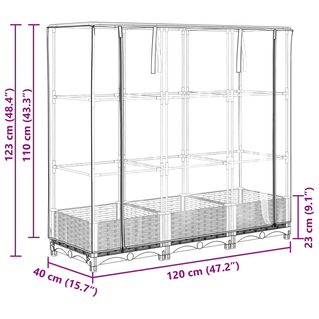 Hochbeet mit Gewächshaus-Aufsatz Rattan-Optik 120x40x123 cm