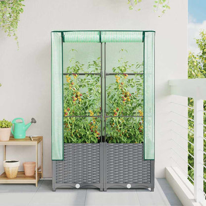 Hochbeet mit Gewächshaus-Aufsatz Rattan-Optik 80x40x138 cm