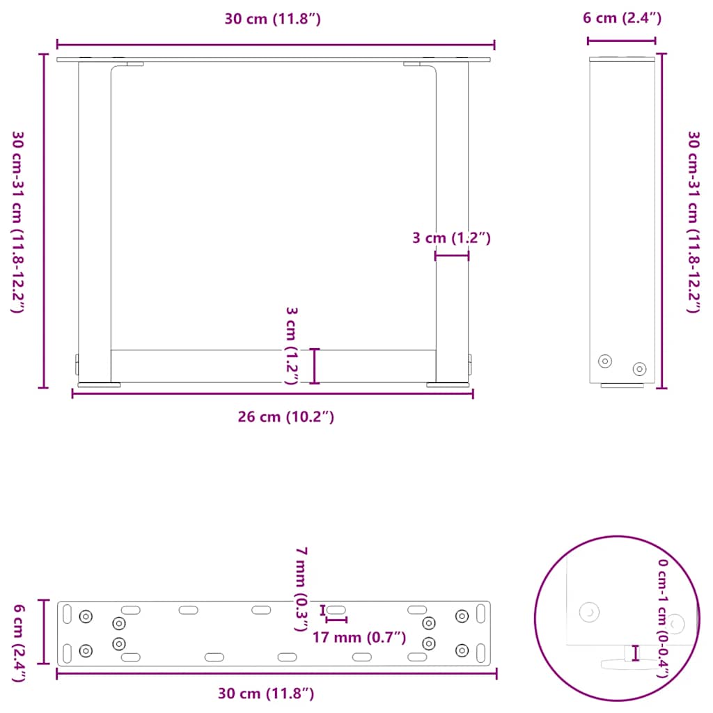 Couchtischbeine U-Form 2 Stk. Weiß 30x(30-31) cm Stahl