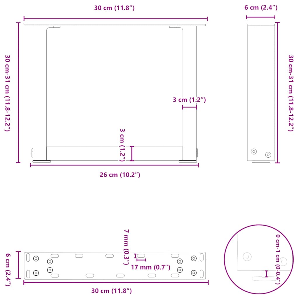 Couchtischbeine U-Form 2 Stk. Anthrazit 30x(30-31) cm Stahl