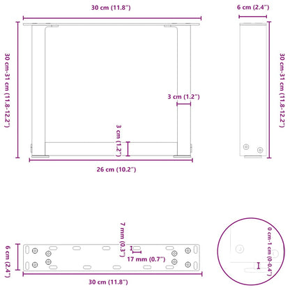 Couchtischbeine U-Form 2 Stk. Anthrazit 30x(30-31) cm Stahl
