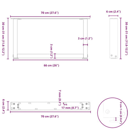 Couchtischbeine U-Form 2 Stk. Weiß 70x(30-31) cm Stahl
