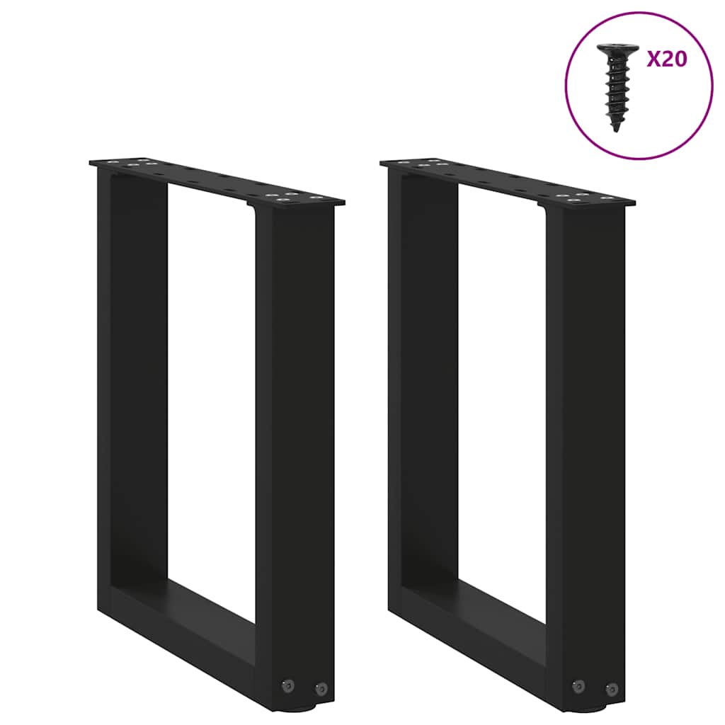 Pieds de table basse en U, 2 pièces, noir, 38 x 42-43 cm, acier