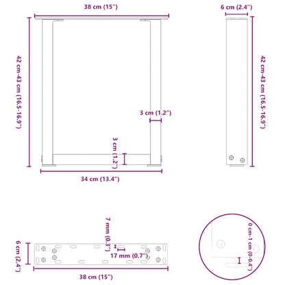 Couchtischbeine U-Form 2 Stk. Weiß 38x(42-43) cm Stahl