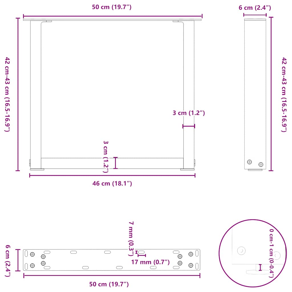 Couchtischbeine U-Form 2 Stk. Weiß 50x(42-43) cm Stahl