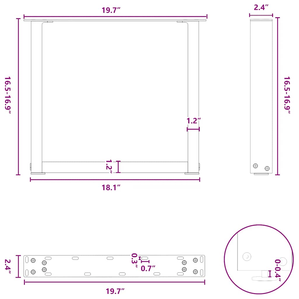 Couchtischbeine U-Form 2 Stk. Anthrazit 50x(42-43) cm Stahl