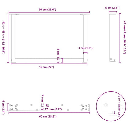 Couchtischbeine U-Form 2 Stk. Anthrazit 60x(42-43) cm Stahl