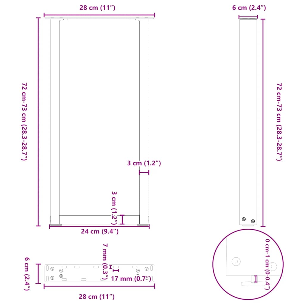 Konsolentischbeine U-Form 2 Stk. Weiß 28x(72-73) cm Stahl