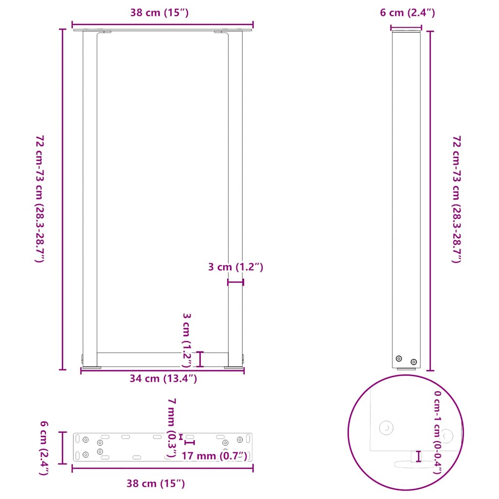 Konsolentischbeine U-Form 2 Stk. Weiß 38x(72-73) cm Stahl