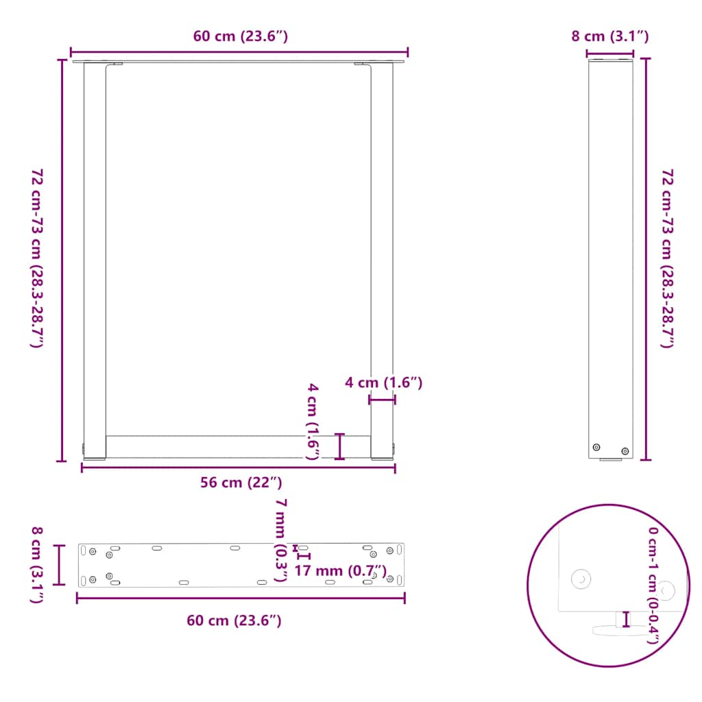 Esstischbeine U-Form 2 Stk. Anthrazit 60x(72-73) cm Stahl