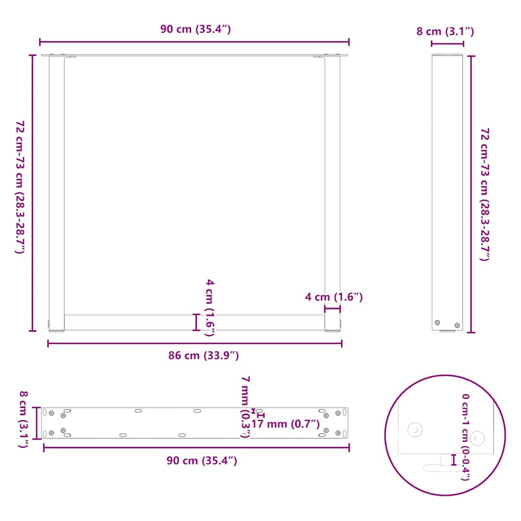 Esstischbeine U-Form 2 Stk. Naturstahl 90x(72-73) cm Stahl