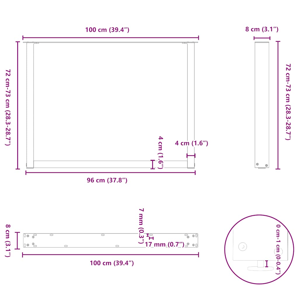 Esstischbeine U-Form 2 Stk. Anthrazit 100x(72-73) cm Stahl