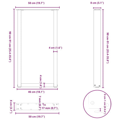 Bartischbeine U-Form 2 Stk. Weiß 50x(90-91) cm Stahl