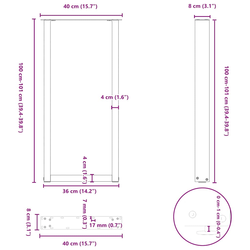 Bartischbeine U-Form 2 Stk. Schwarz 40x(100-101) cm Stahl