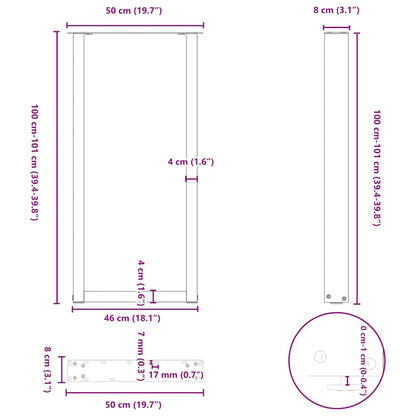 Bartischbeine U-Form 2 Stk. Weiß 50x(100-101) cm Stahl