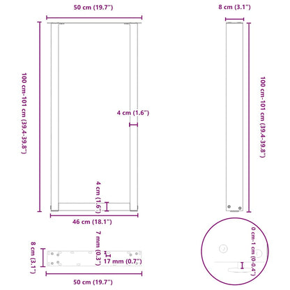 Bartischbeine U-Form 2 Stk. Anthrazit 50x(100-101) cm Stahl