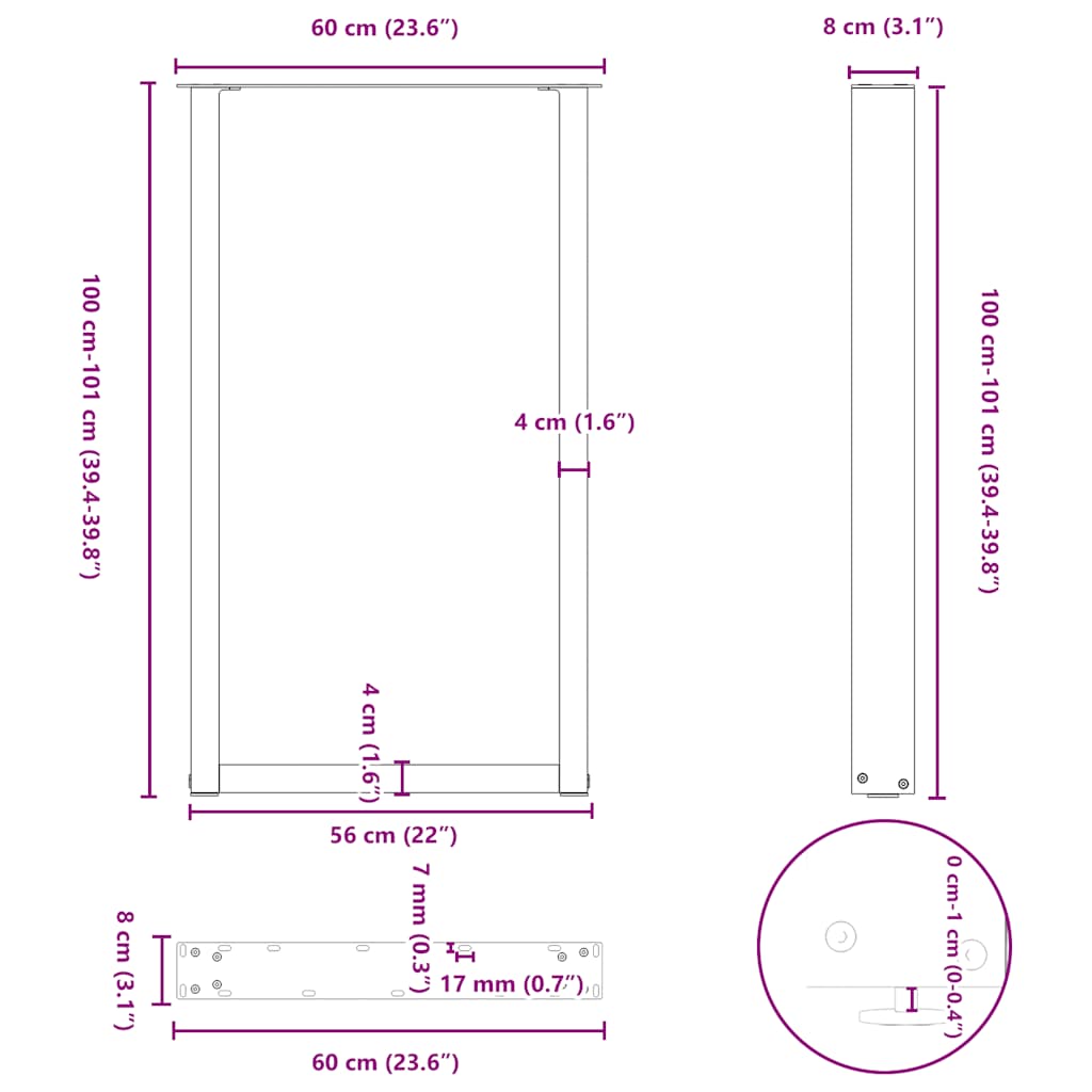 Bartischbeine U-Form 2 Stk. Weiß 60x(100-101) cm Stahl