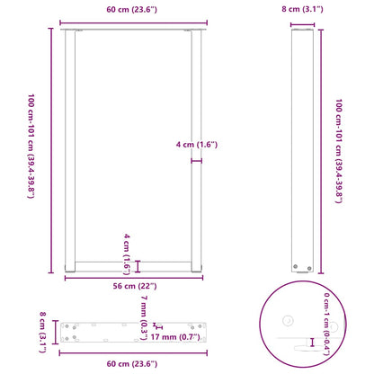 Bartischbeine U-Form 2 Stk. Anthrazit 60x(100-101) cm Stahl