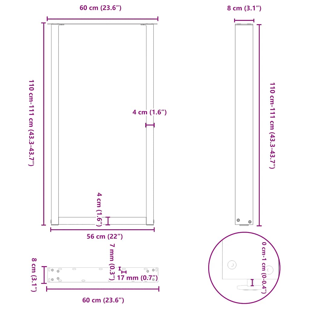 Bartischbeine U-Form 2 Stk. Anthrazit 60x(110-111) cm Stahl