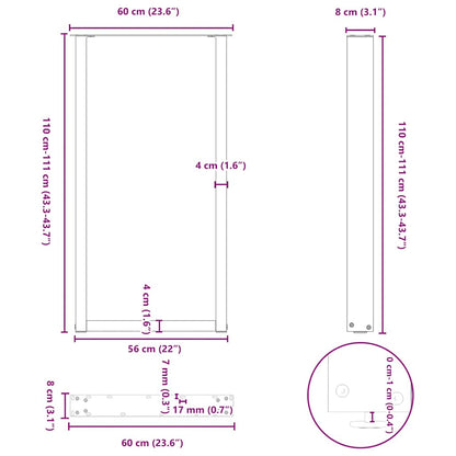 Bartischbeine U-Form 2 Stk. Anthrazit 60x(110-111) cm Stahl