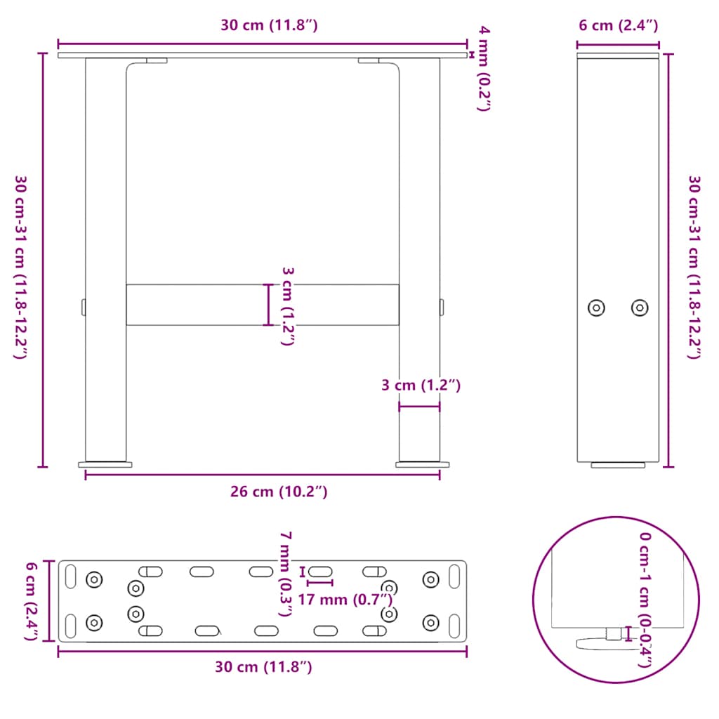 Couchtischbeine Weiß 2 Stk. 30x(30-31) cm Stahl