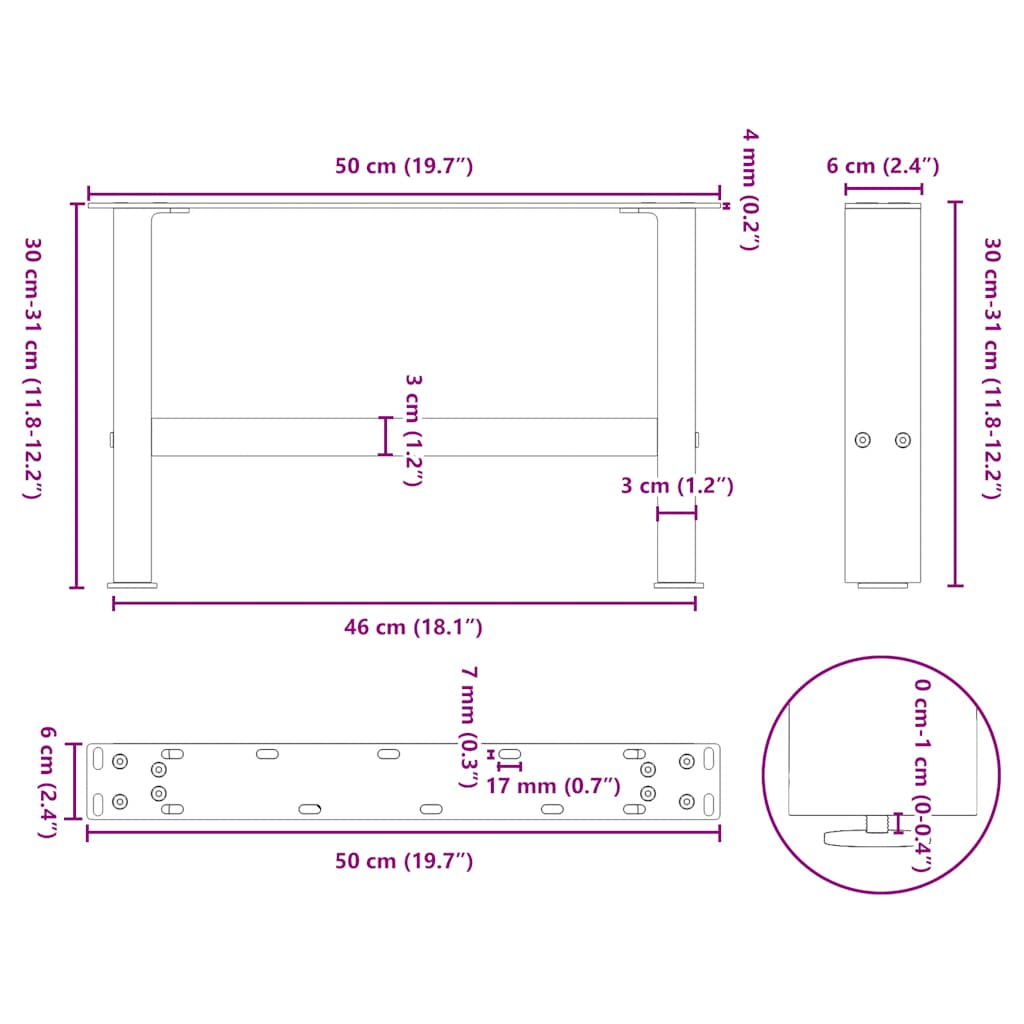 Couchtischbeine Weiß 2 Stk. 50x(30-31) cm Stahl